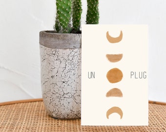 Unplug Sign Moon Phases Art Print | Moon Phases Print | Crescent Moon Art | Celestial Art | Watercolor Wall Art | Moon Phases Wall Hanging
