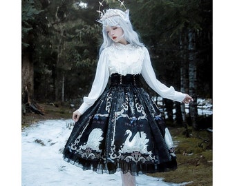 Swan Dance Gothic Mid Length Elastic Waistband Lolita Skirt