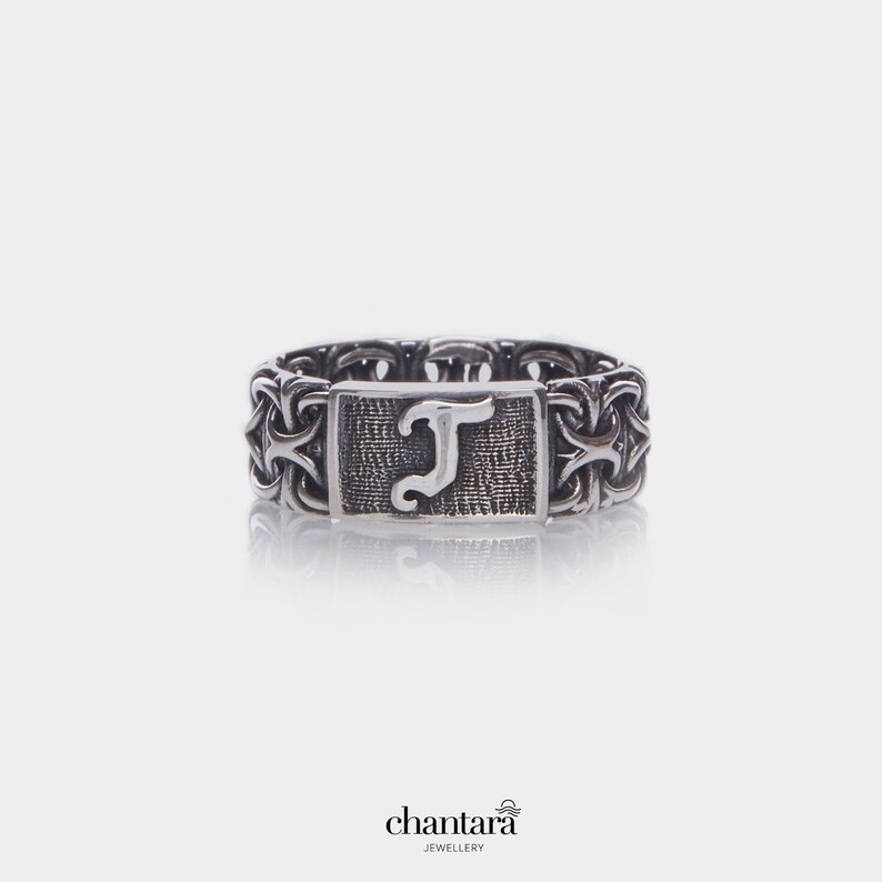 Sterling Silver Chain Amor ring Unisex ring C Sterling Silver Ring Personal Monogram Jewelry Custom Letter Ring Personalised Ring