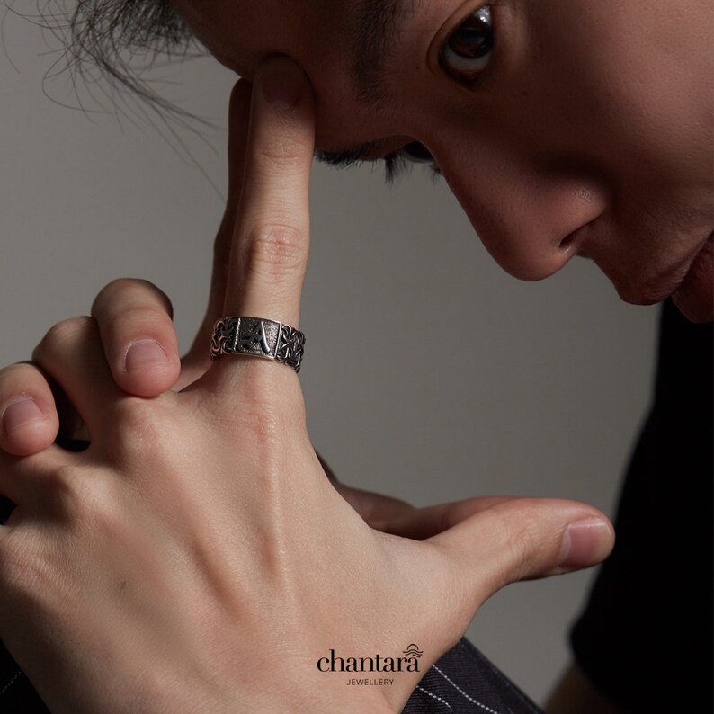Sterling Silver Chain Amor ring Unisex ring C Sterling Silver Ring Personal Monogram Jewelry Custom Letter Ring Personalised Ring