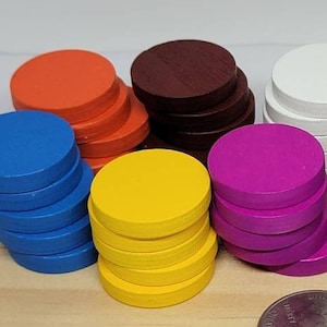 Pack of 5 Choice of Color Wooden Disc game pieces board game accessories chips plates circles 25mm 1 inch