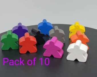 PACK OF 5 Wooden Meeples Game Pieces 16mm Standard Size Green Purple Red Black Blue Gray Pink White Orange or Yellow