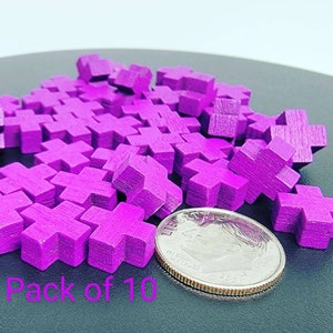 PACK OF 10 Purple Cross Healing Wooden Game token pieces