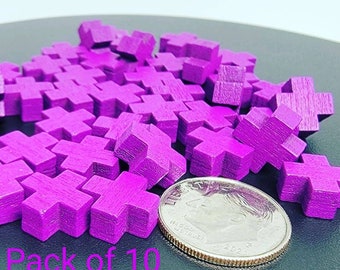 PACK OF 10 Purple Cross Healing Wooden Game token pieces
