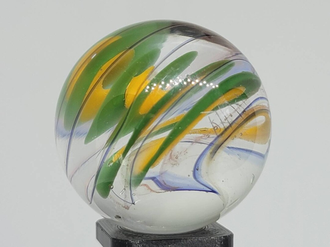 Green Yellow Twist Swirl Glass Marble 28mm 1