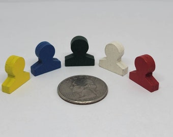 Set of 5 Wooden Human Shape Meeple game token pieces marks for board games