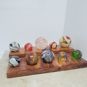 Solid Wooden Marble Display Holds 10 Marbles up to 3/4&quot; Marbles or Spheres Handmade Two Tier #3659
