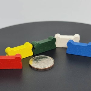 Set of 5 Wooden cart cars Game token pieces Red, Blue, Green, White and Yellow