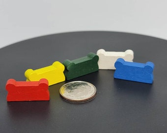 Set of 5 Wooden cart cars Game token pieces Red, Blue, Green, White and Yellow