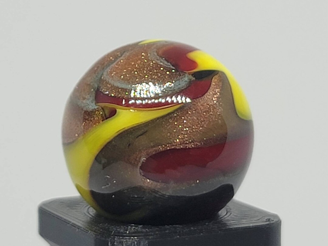Glass Marble Golden Red Yellow Swirl .62