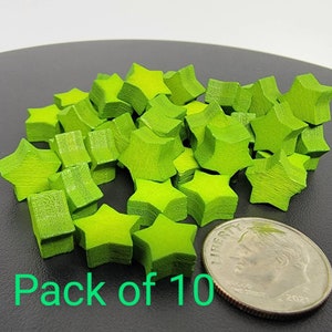 PACK OF 10 Green Stars Wooden Game token pieces