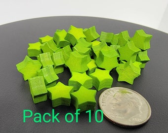 PACK OF 10 Green Stars Wooden Game token pieces