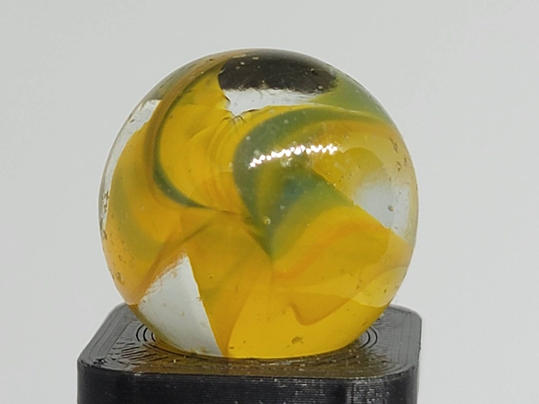 Yellow and Green Hybrid Cat Eye Vintage Game Marble .63