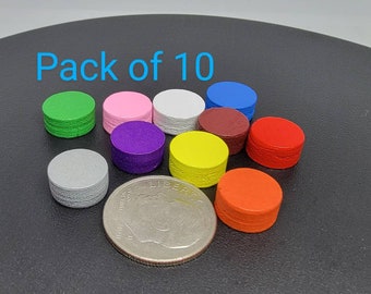 PACK OF 10 Wooden Discs 10x5mm Game Pieces Standard Size Green Purple Red Blue Pink White Orange Yellow Gray Auburn