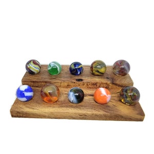 Solid Wooden Marble Display Holds 10 Marbles up to 3/4&quot; Marbles or Spheres Handmade Two Tier #3656