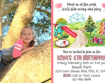 Party At The Park Girl or Boy Themed Birthday Party Invitations