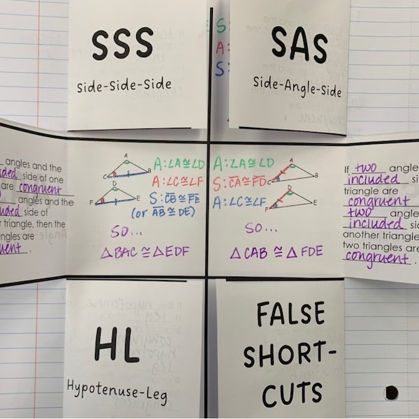 Triangle Congruence Theorems INSTANT DOWNLOAD Foldable Notes for Math Geometry