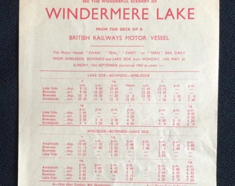 Folheto original da British Railways 1963 Windermere Lake Lakeside Bowness Ambleside