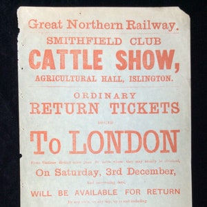 Original Great Northern Railway Handbill 1870 Smithfield Cattle Show