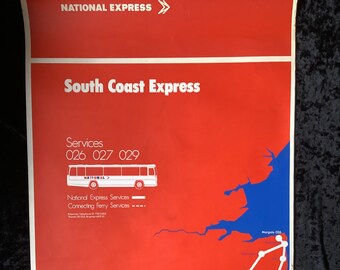 Original National Express Bus Coach Poster 1970s