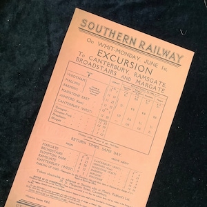 Original Southern Railway SR Handbill 1936 Wrotham Ashford Canterbury Ramsgate Margate