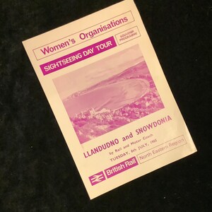 Oryginalna ulotka rozkładu jazdy British Railways z 1965 r. Llandudno & Snowdonia Womens Organisation Day Tour