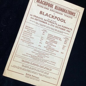 Volantino originale delle ferrovie britanniche 1963 Blackpool e Morecambe da Birmingham Coventry ecc