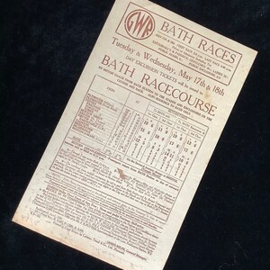 Original GWR Great Western Railway Handbill 1938 Bath Races from Plymouth Totnes Torquay Exeter Barnstaple Taunton Weston Super Mare