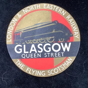 Original LNER Railway The Flying Scotsman Train Luggage Label - Glasgow Queen Street 1930s