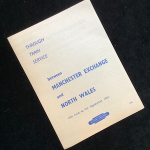 Oryginalna ulotka rozkładu jazdy British Railways z 1962 r. Manchester Exchange & North Wales