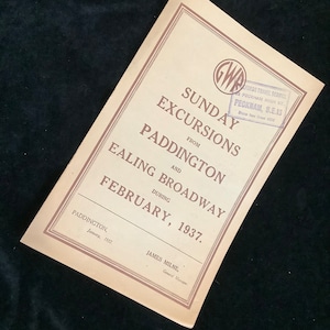 Original GWR Great Western Railway Handbill 1937 Excursions from Paddington & Ealing Broadway
