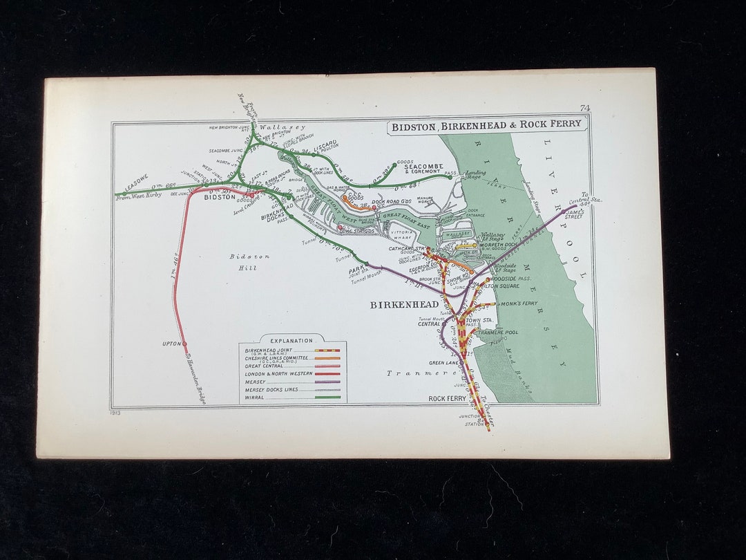 1928 Railway Map Birkenhead Bidston Rock Ferry Junction Diagram ...