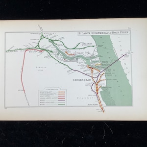 Carte de chemin de fer de 1928 Birkenhead Bidston Rock Ferry Junction Diagram Original RCH