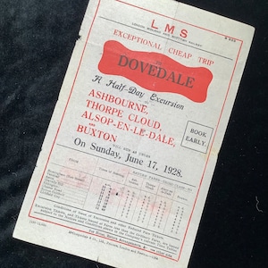 Original LMS Railway Handbill 1928 Dovedale Ashbourne Thorpe Cloud Alsop en le Dale Buxton from Birmingham Wolverhampton Sutton Coldfield