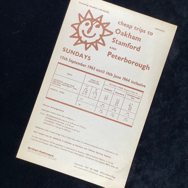 Original British Railways Handbill 1963 Leicester Melton Mowbray Oakham Stamford Peterborough