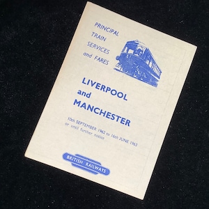 Oryginalna ulotka rozkładu jazdy British Railways z 1962 r. Liverpool i Manchester