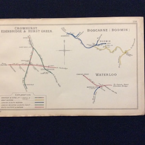 1910 Eisenbahn Karte Crowhurst Bodmin Waterloo Kreuzung Diagramm Original