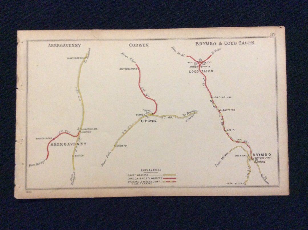 1903 Railway Map Abergavenny Corwen Brymbo Junction Diagram Original ...