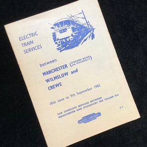 Oryginalna ulotka rozkładu jazdy British Railways z 1962 r. Manchester Wilmslow & Crewe