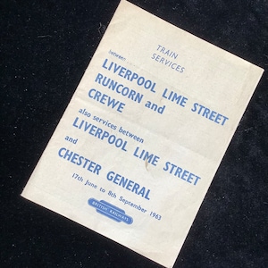 Oryginalna ulotka rozkładu jazdy British Railways z 1963 r. Liverpool Runcorn Crewe Chester