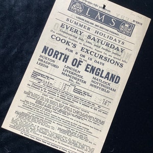 Original LMS Railway Handbill 1925 Wolverhampton Birmingham to Buxton Bradford Leeds Lincoln Liverpool Manchester Matlock Sheffield