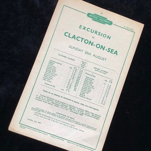 Original British Railways Handbill 1957 Clacton on Sea from Hertford Cuffley Gordon Hill Enfield Chase Palmers Green Palace Gates West Green