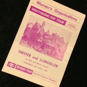 Oryginalna ulotka rozkładu jazdy British Railways z 1965 r. Chester & Llangollen Womens Organisation Day Tour
