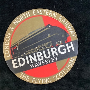 Original LNER Railway The Flying Scotsman Luggage Label - Edinburgh Waverley