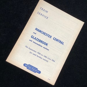 Oryginalna ulotka rozkładu jazdy British Railways z 1963 r. Manchester Central i Glazebrook