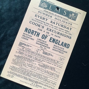 Original LMS Railway Handbill 1925 Wolverhampton Birmingham to Buxton Bradford Leeds Lincoln Liverpool Manchester Matlock Sheffield