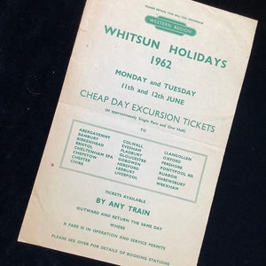 Volantino originale delle ferrovie britanniche 1962 Abergavenny Bristol Chester Chirk Gloucester Ruabon dall&#39;area di Birmingham