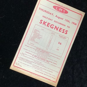 Original LMS Railway Handbill 1936 Skegness from Hinckley Croft Narborough Leicester Melton Mowbray etc