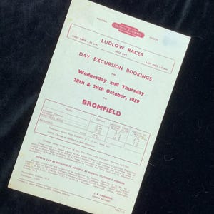 Original British Railways Handbill 1959 Ludlow Races Bromfield from Cardiff Newport Pontypool Road