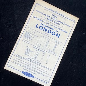 Original British Railways Handbill 1955 Motor Cycle Show Earls Court from Wolverhampton Birmingham Coventry